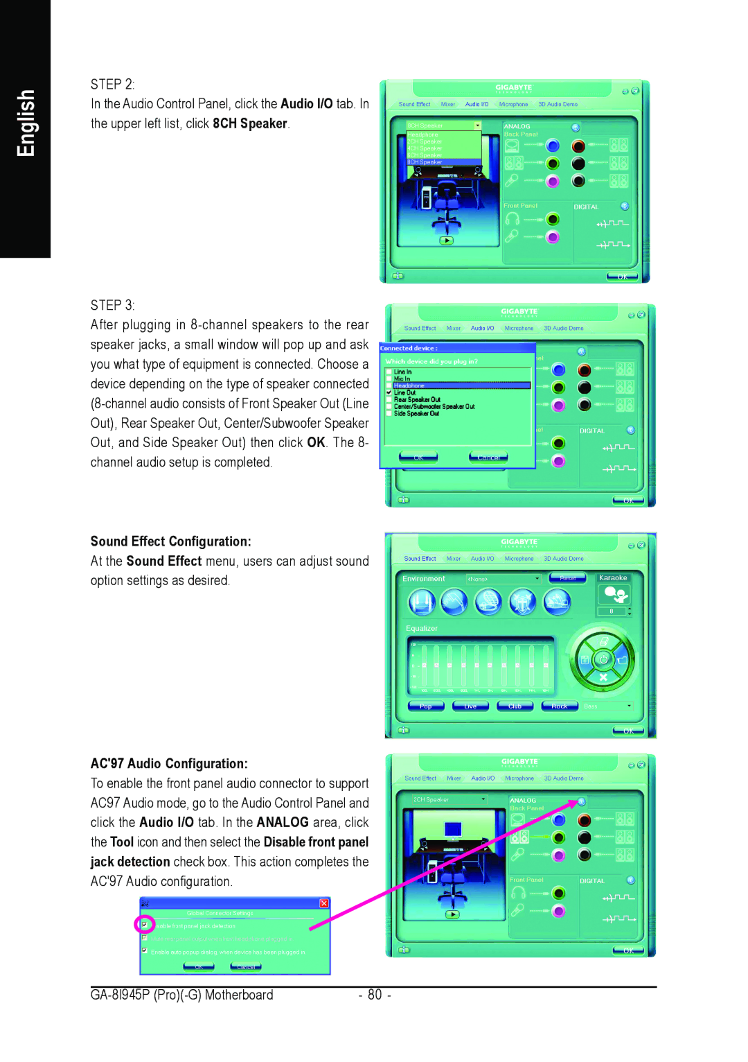 Intel GA-8I945P-G, GA-8I945P PRO user manual Sound Effect Configuration 