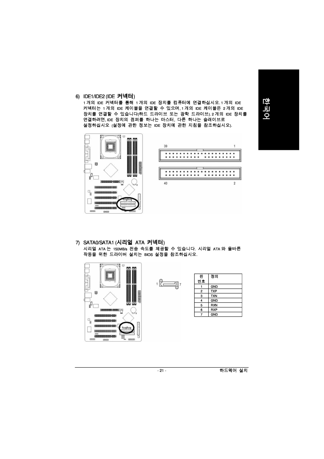 Intel GA-8IPE1000 manual 6 IDE1/IDE2 IDE 커넥터, SATA0/SATA1 시리얼 ATA 커넥터 