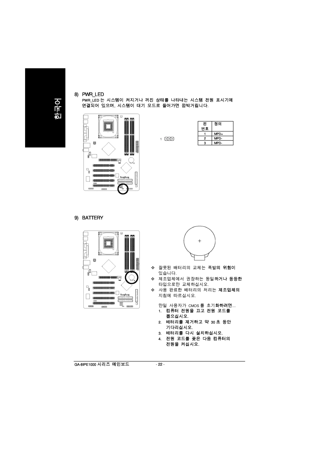 Intel GA-8IPE1000 manual Pwrled, Battery 