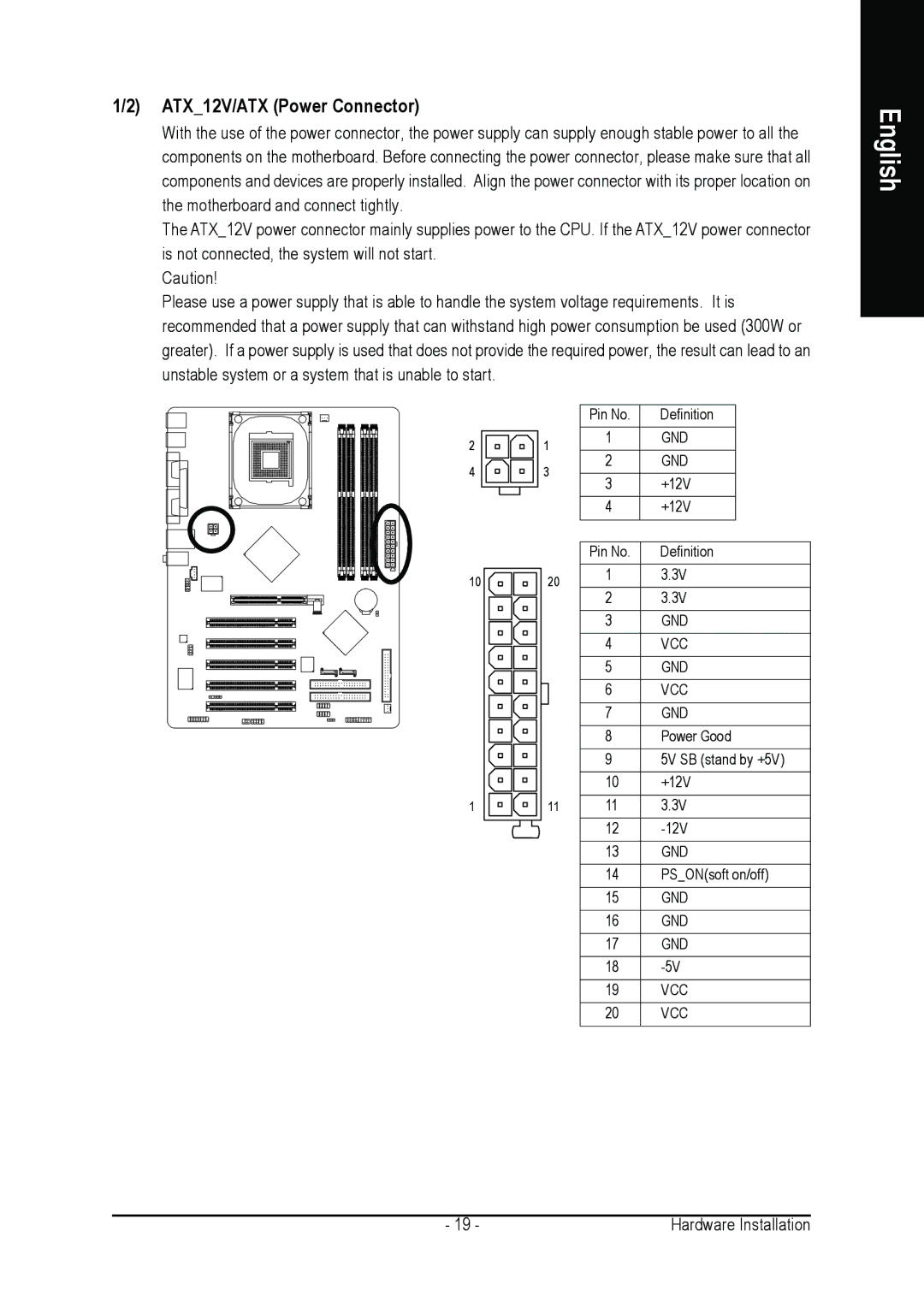 Intel GA-8IPE1000 user manual ATX12V/ATX Power Connector 