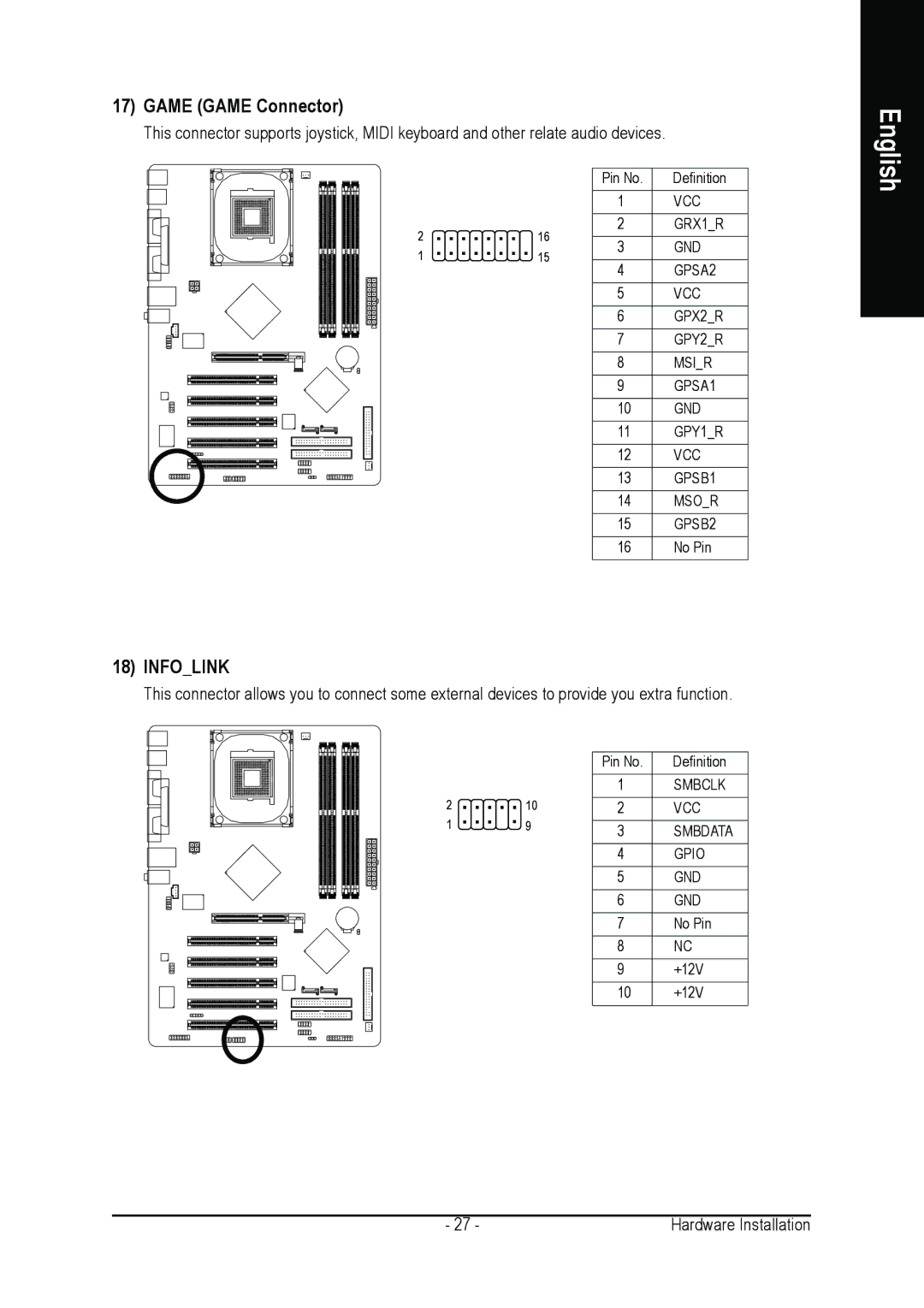 Intel GA-8IPE1000 user manual Game Game Connector, Infolink 