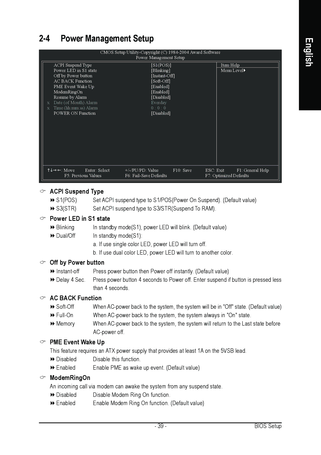 Intel GA-8IPE1000 user manual Power Management Setup, PME Event Wake Up, ModemRingOn 