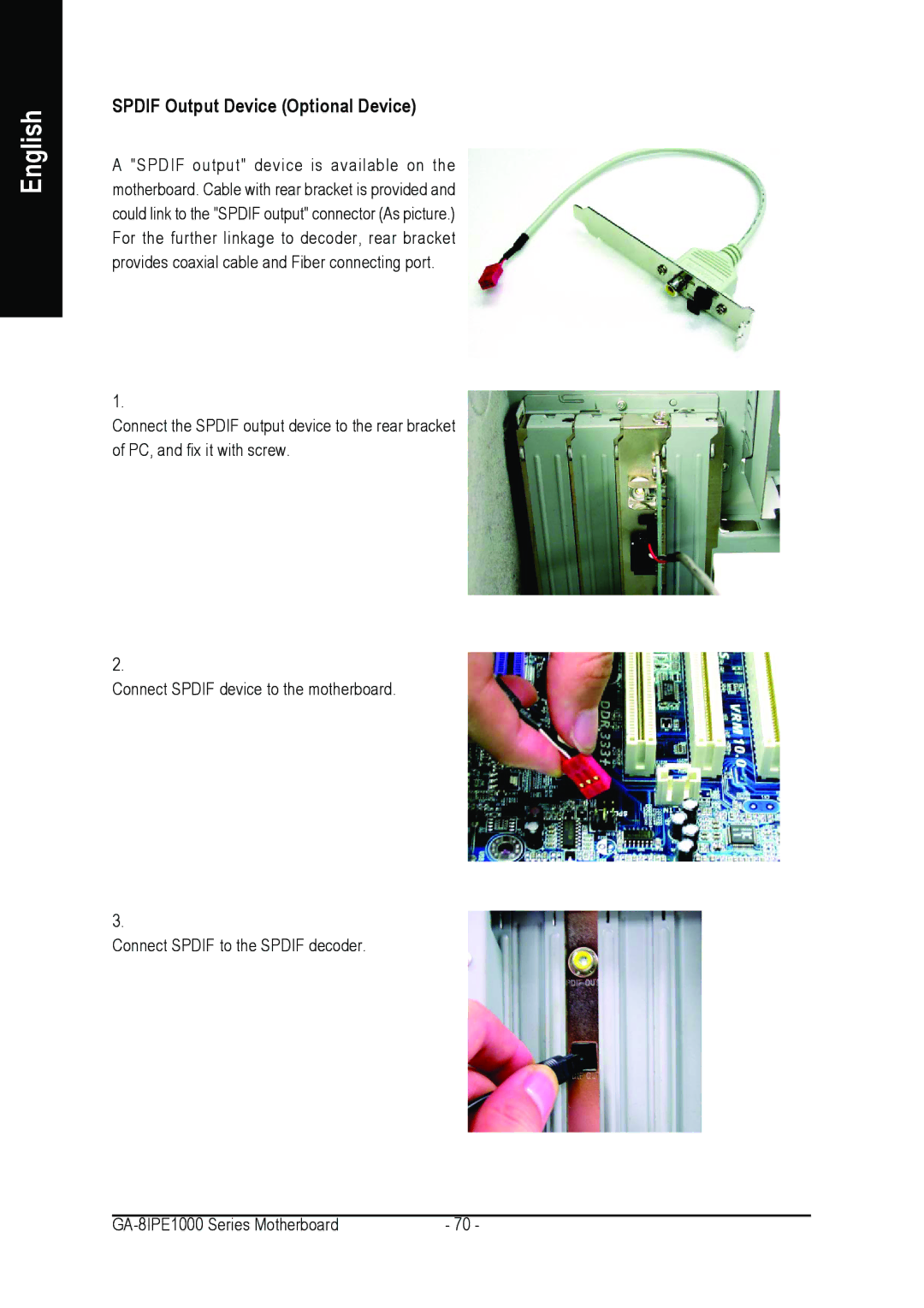 Intel GA-8IPE1000 user manual Spdif Output Device Optional Device 