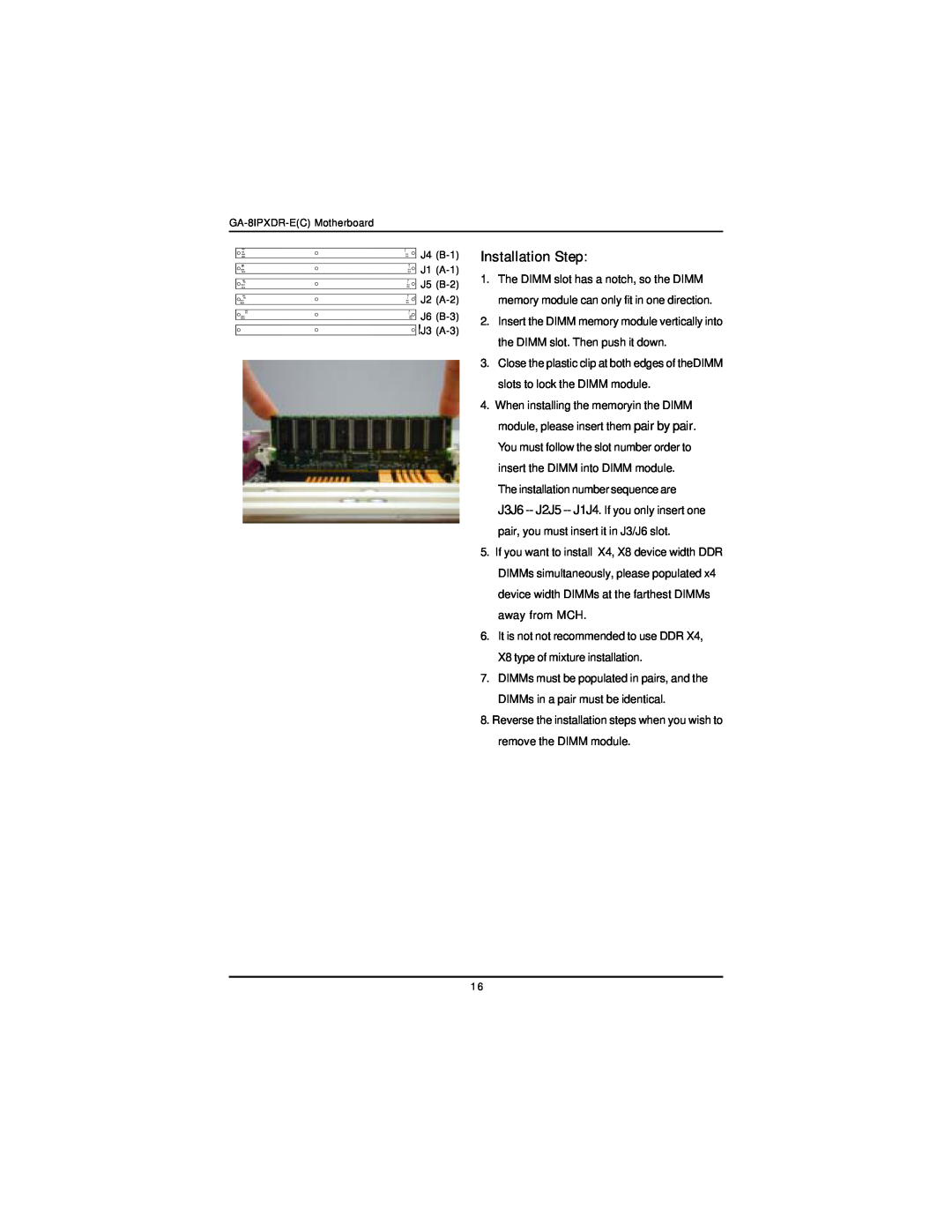 Intel GA-8IPXDR-E user manual Installation Step, J6 B-3 J3 A-3 
