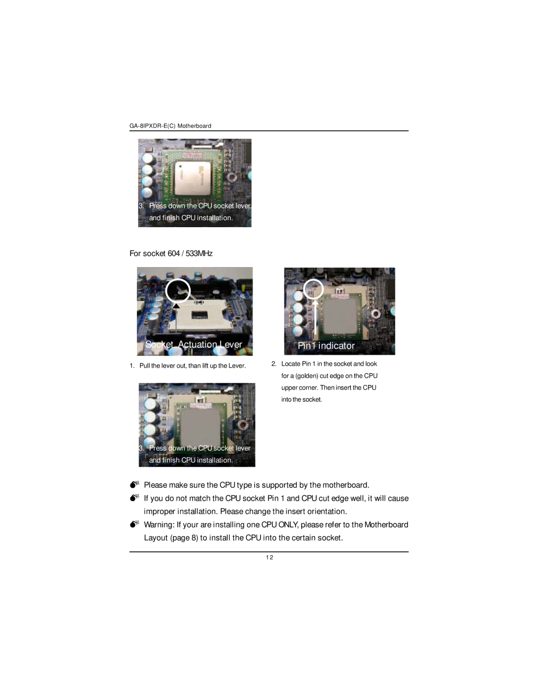 Intel GA-8IPXDR-E user manual For socket 604 / 533MHz 