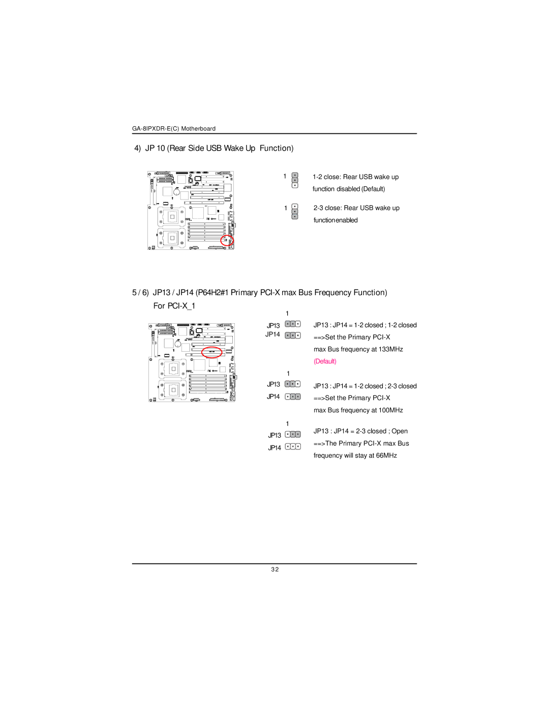 Intel GA-8IPXDR-E user manual JP 10 Rear Side USB Wake Up Function, Default 