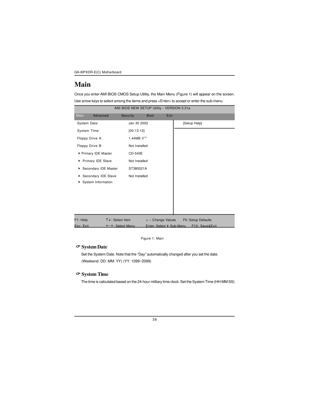 Intel GA-8IPXDR-E user manual System Date, System Time 