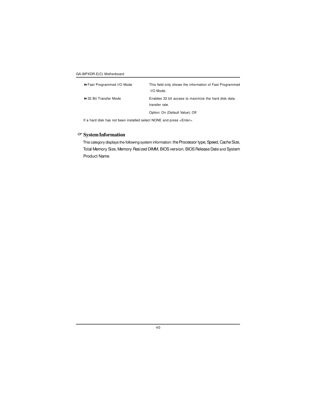 Intel GA-8IPXDR-E user manual SystemInformation 