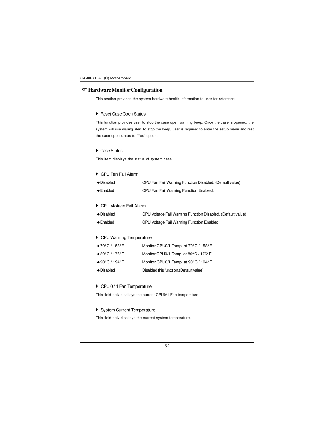 Intel GA-8IPXDR-E user manual HardwareMonitorConfiguration 