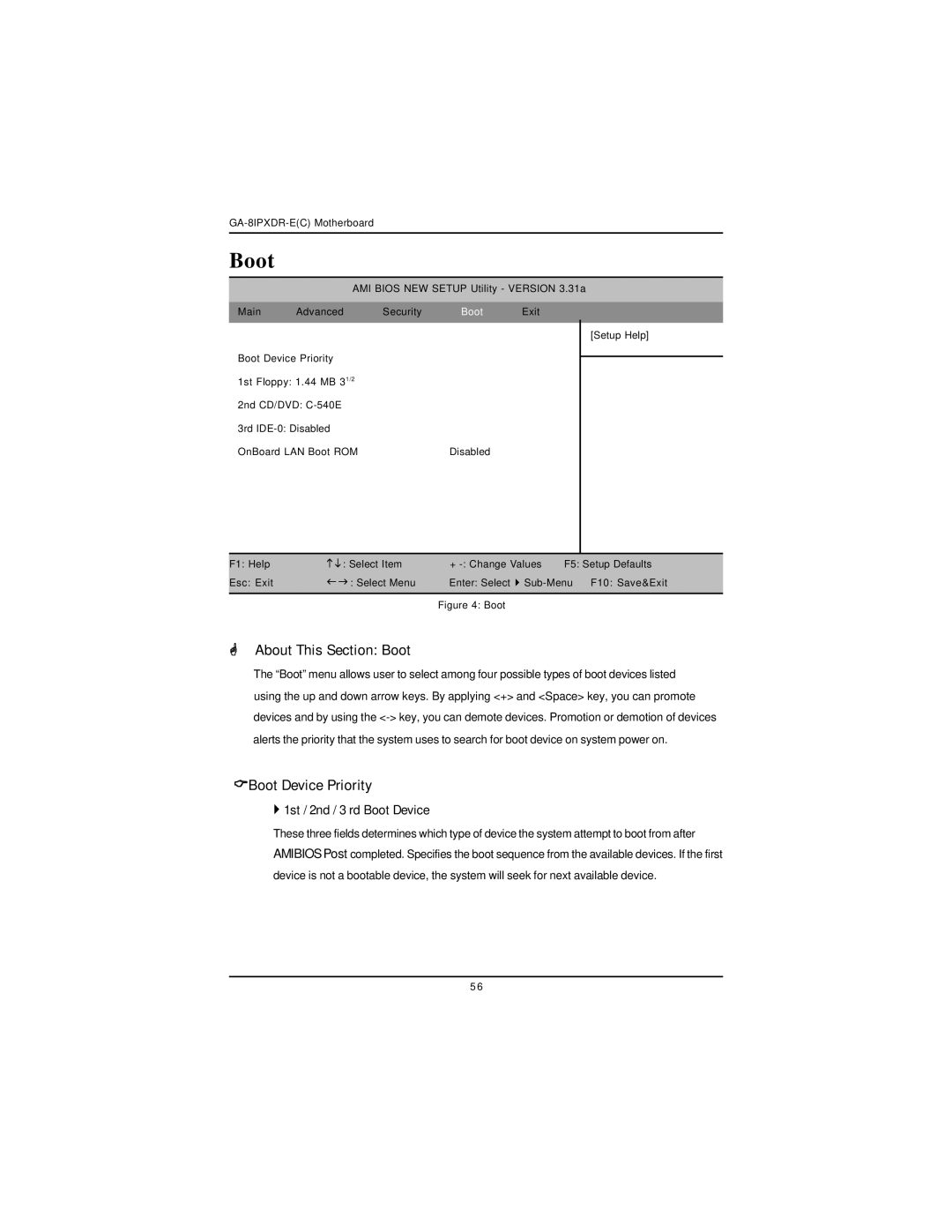 Intel GA-8IPXDR-E user manual About This Section Boot, Boot Device Priority, ` 1st / 2nd / 3 rd Boot Device 