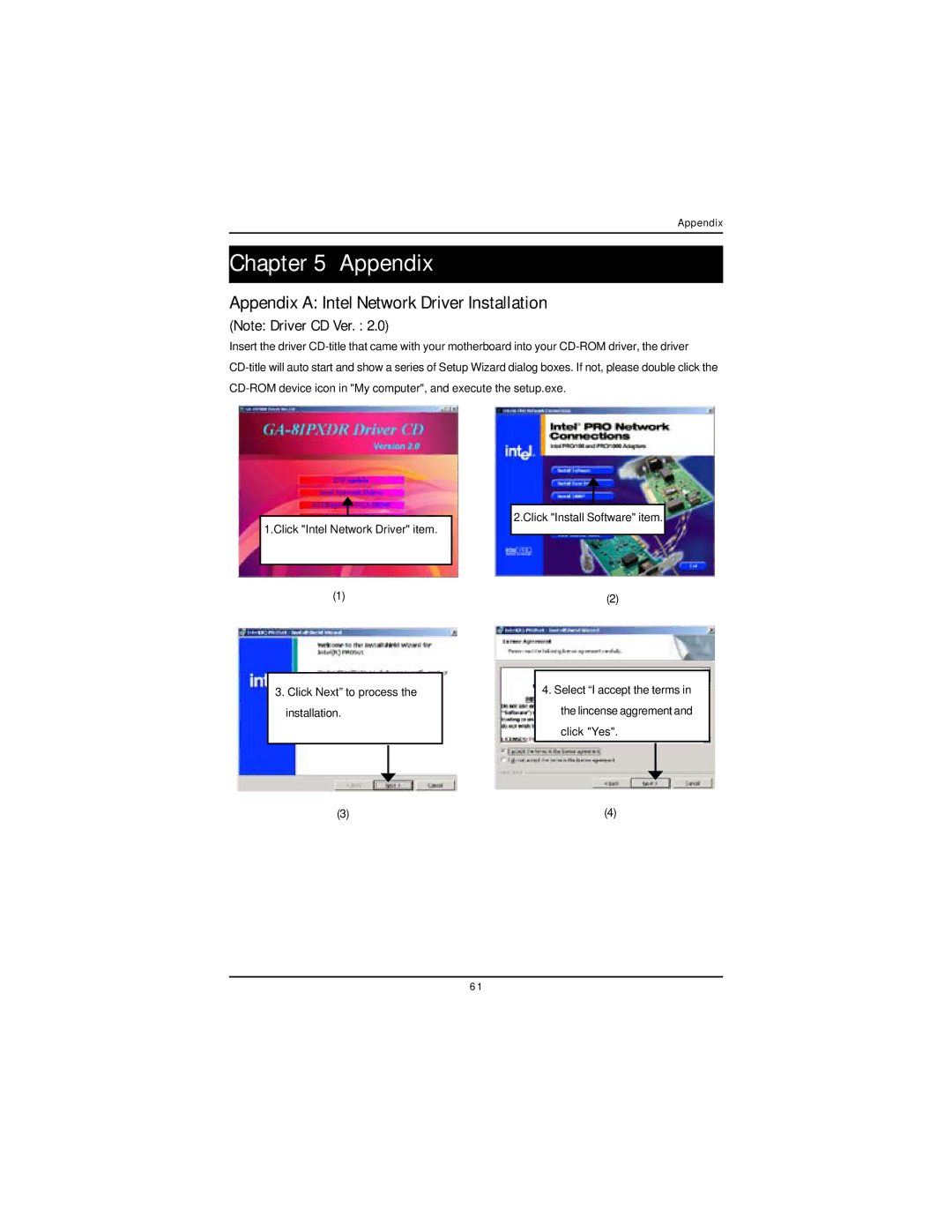 Intel GA-8IPXDR-E user manual Appendix a Intel Network Driver Installation 