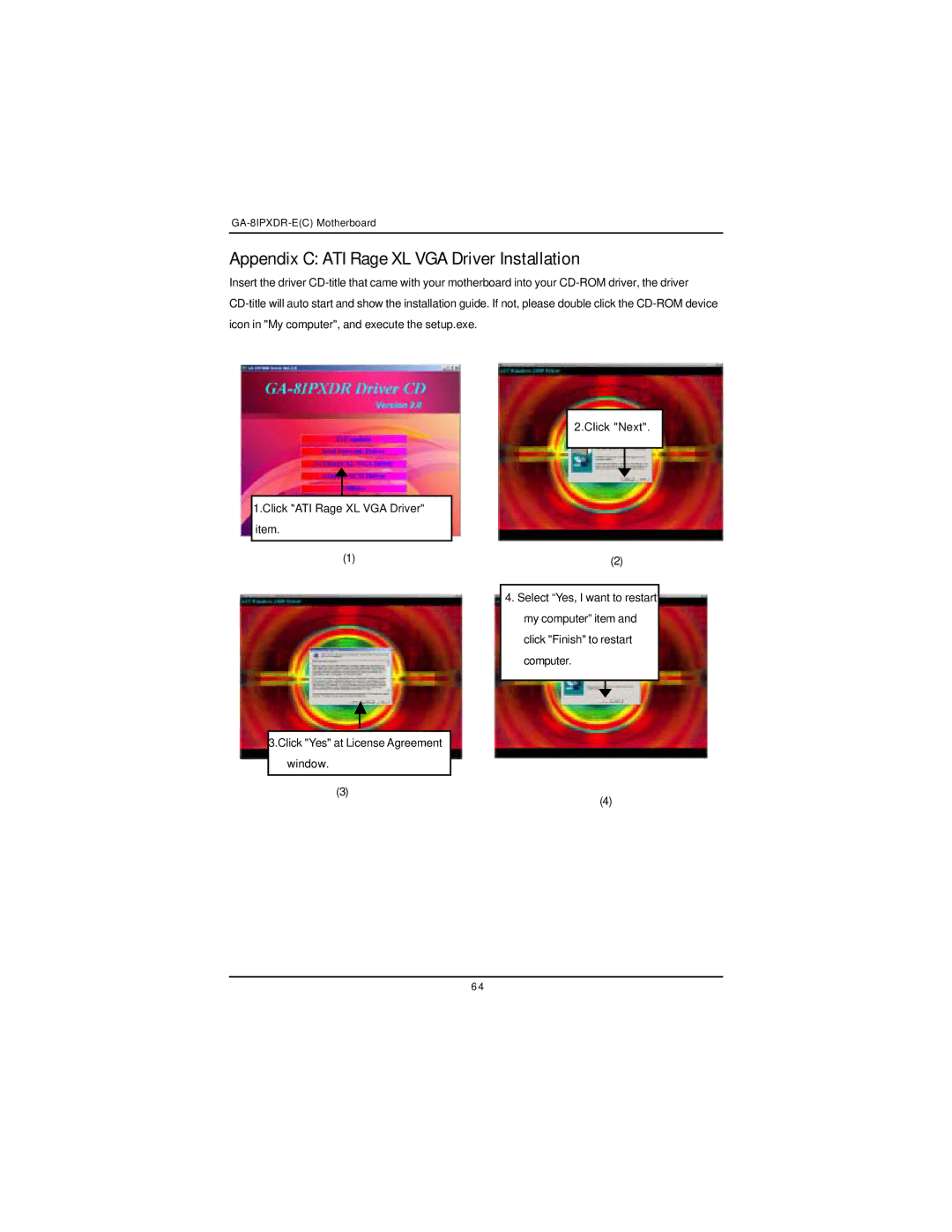 Intel GA-8IPXDR-E user manual Appendix C ATI Rage XL VGA Driver Installation 