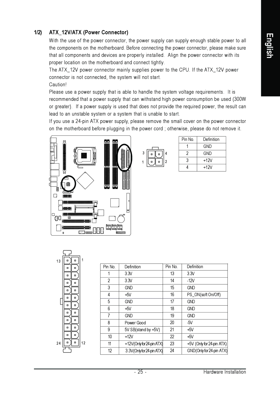 Intel GA-8N-SLI ROYAL, GA-8N-SLI PRO user manual ATX12V/ATX Power Connector 