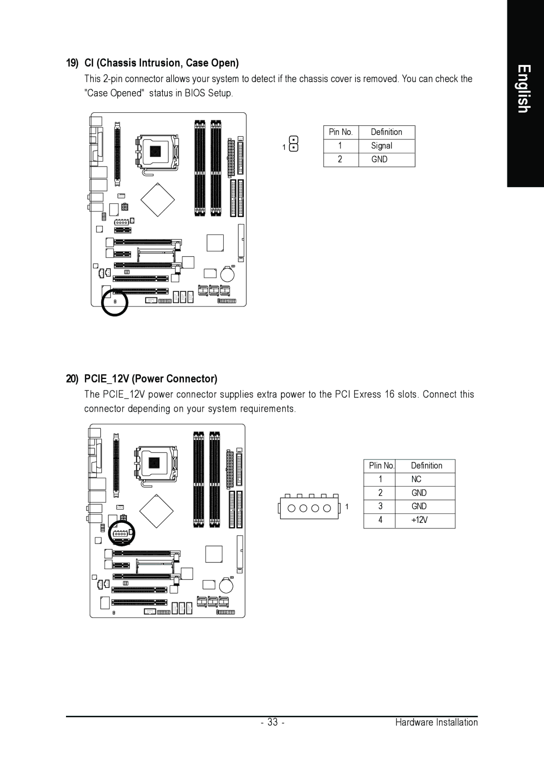 Intel GA-8N-SLI ROYAL, GA-8N-SLI PRO user manual CI Chassis Intrusion, Case Open, PCIE12V Power Connector 