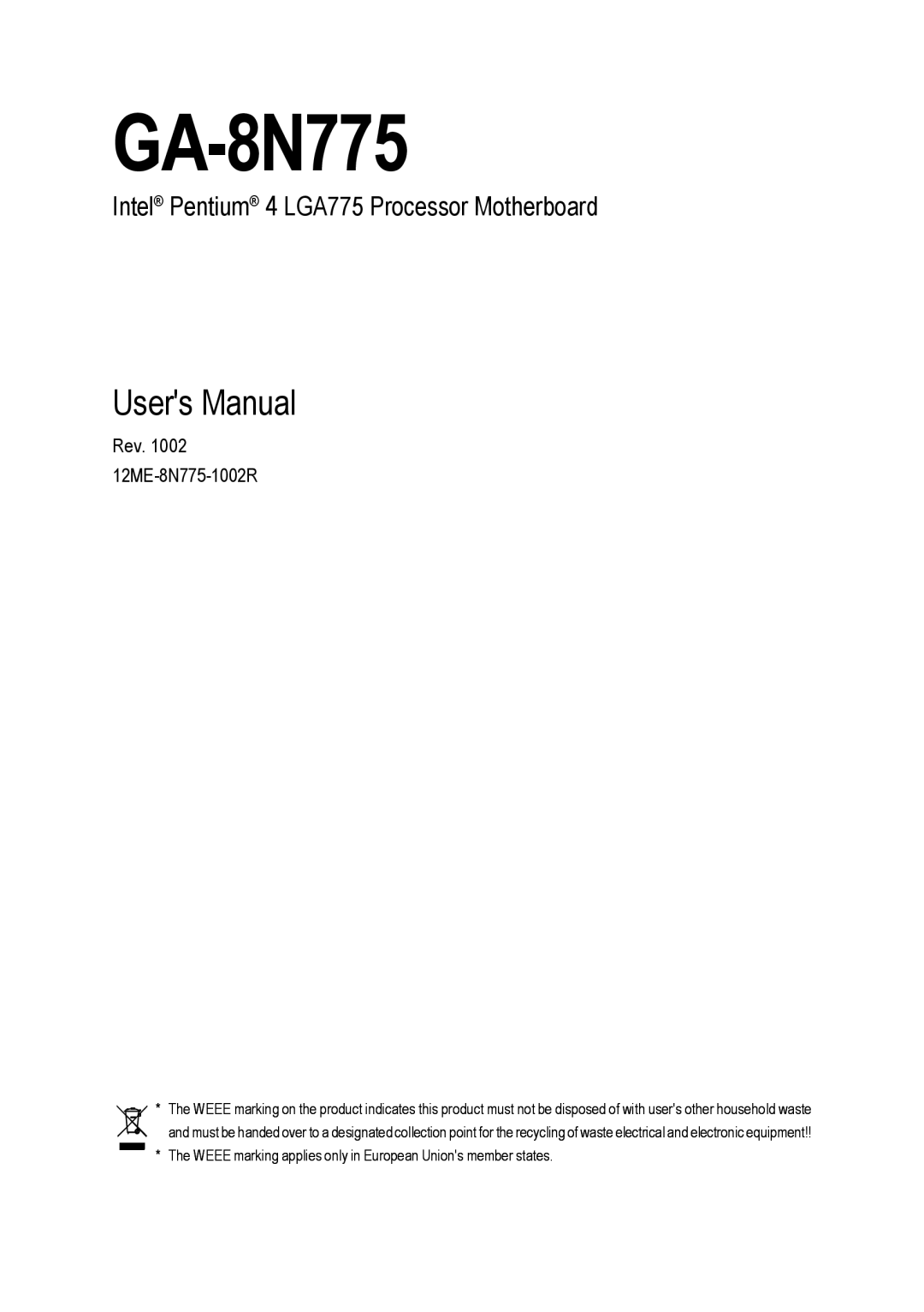 Intel GA-8N775 user manual 