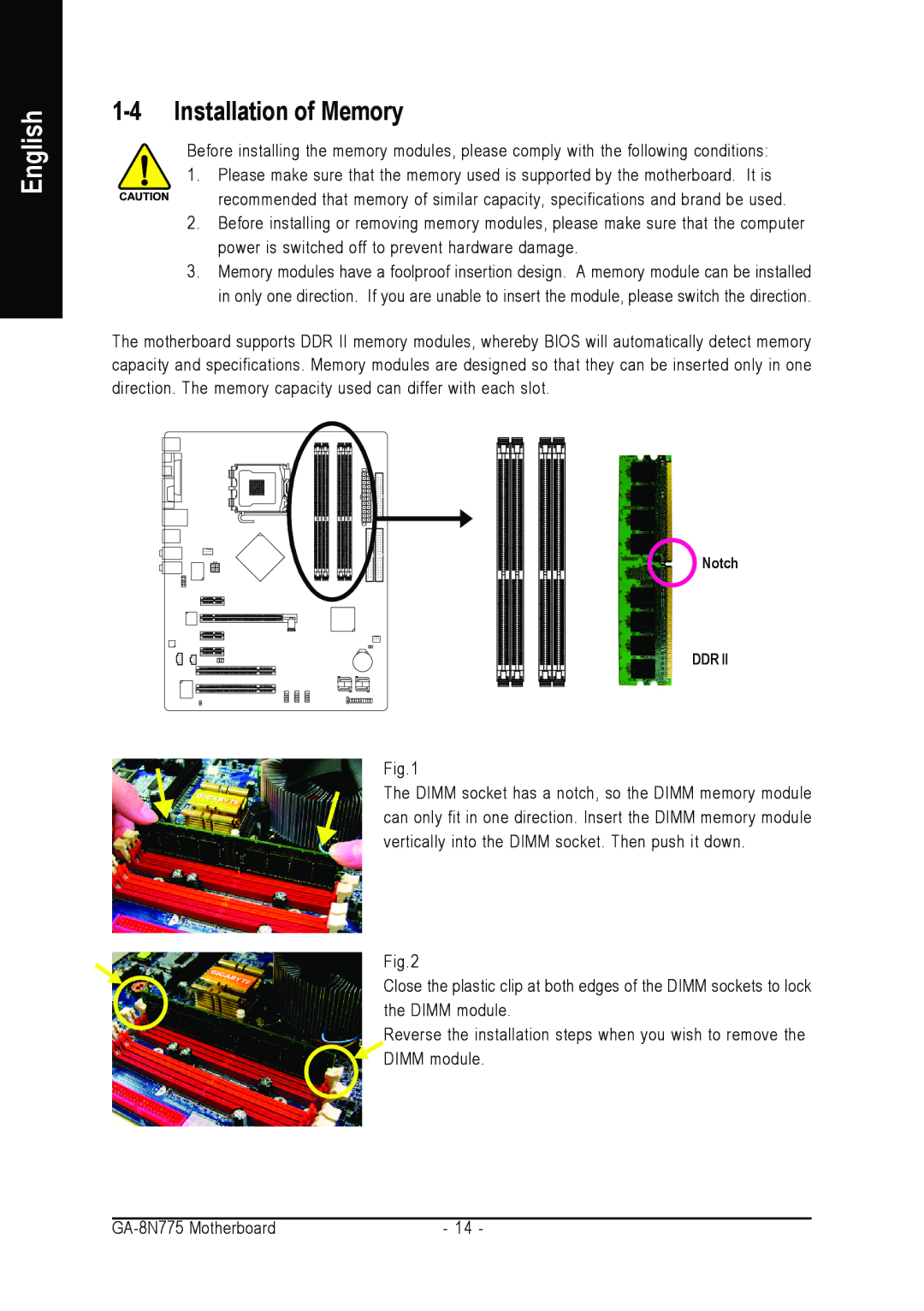 Intel GA-8N775 user manual Installation of Memory 