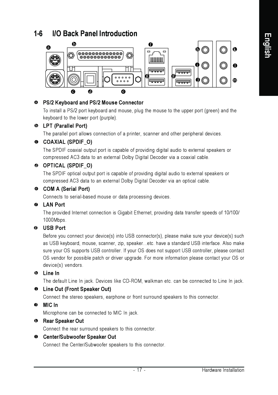 Intel GA-8N775 user manual I/O Back Panel Introduction 