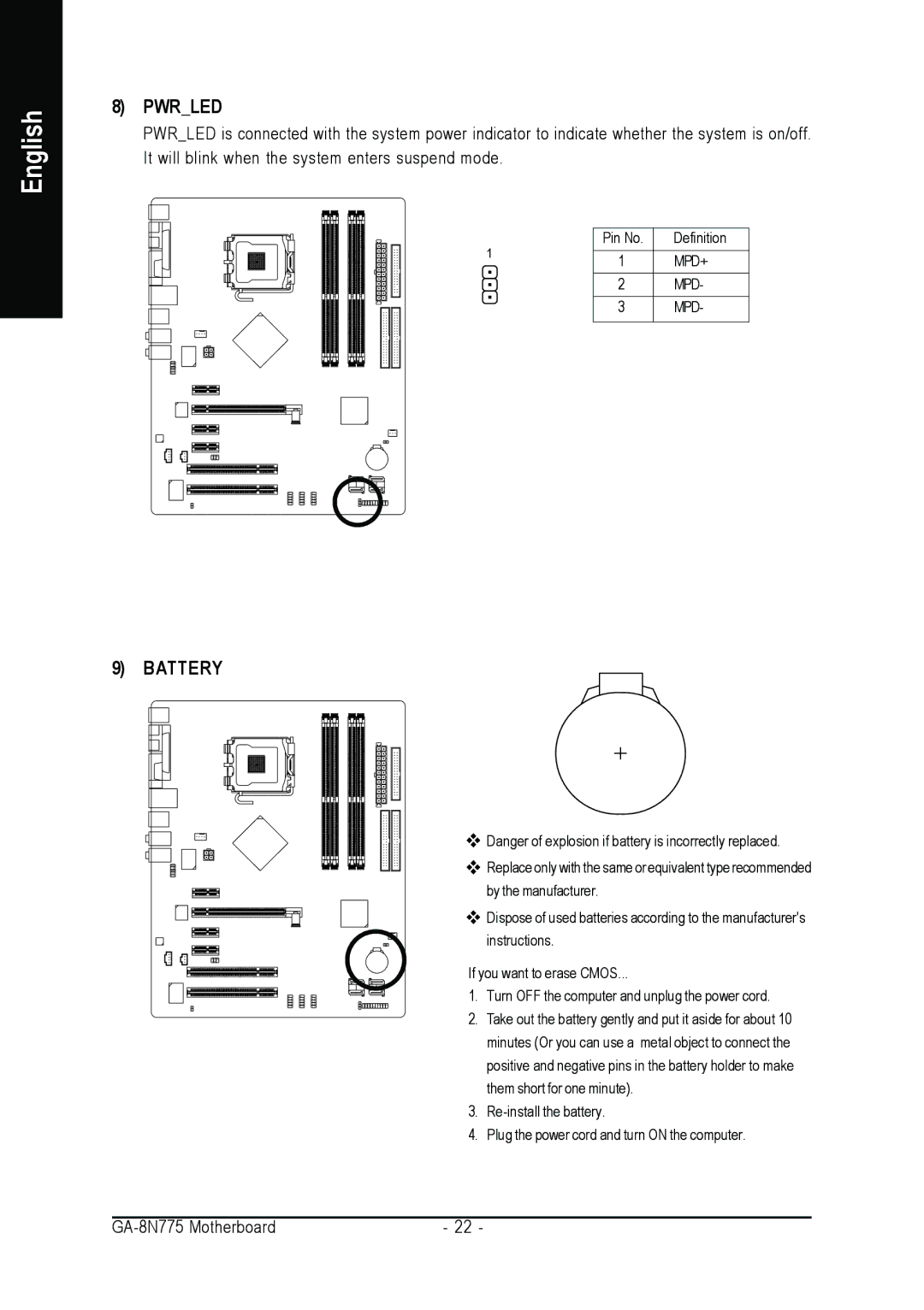 Intel GA-8N775 user manual Pwrled 