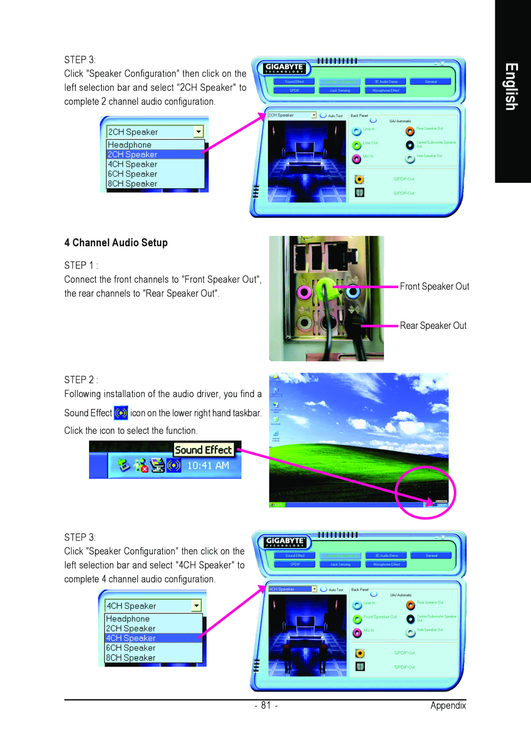 Intel GA-8N775 user manual Channel Audio Setup 