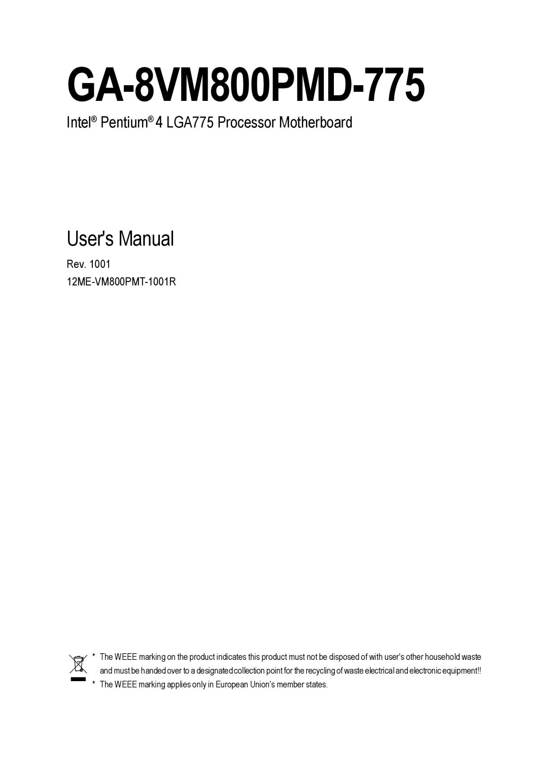 Intel GA-8VM800PMD-775 user manual 