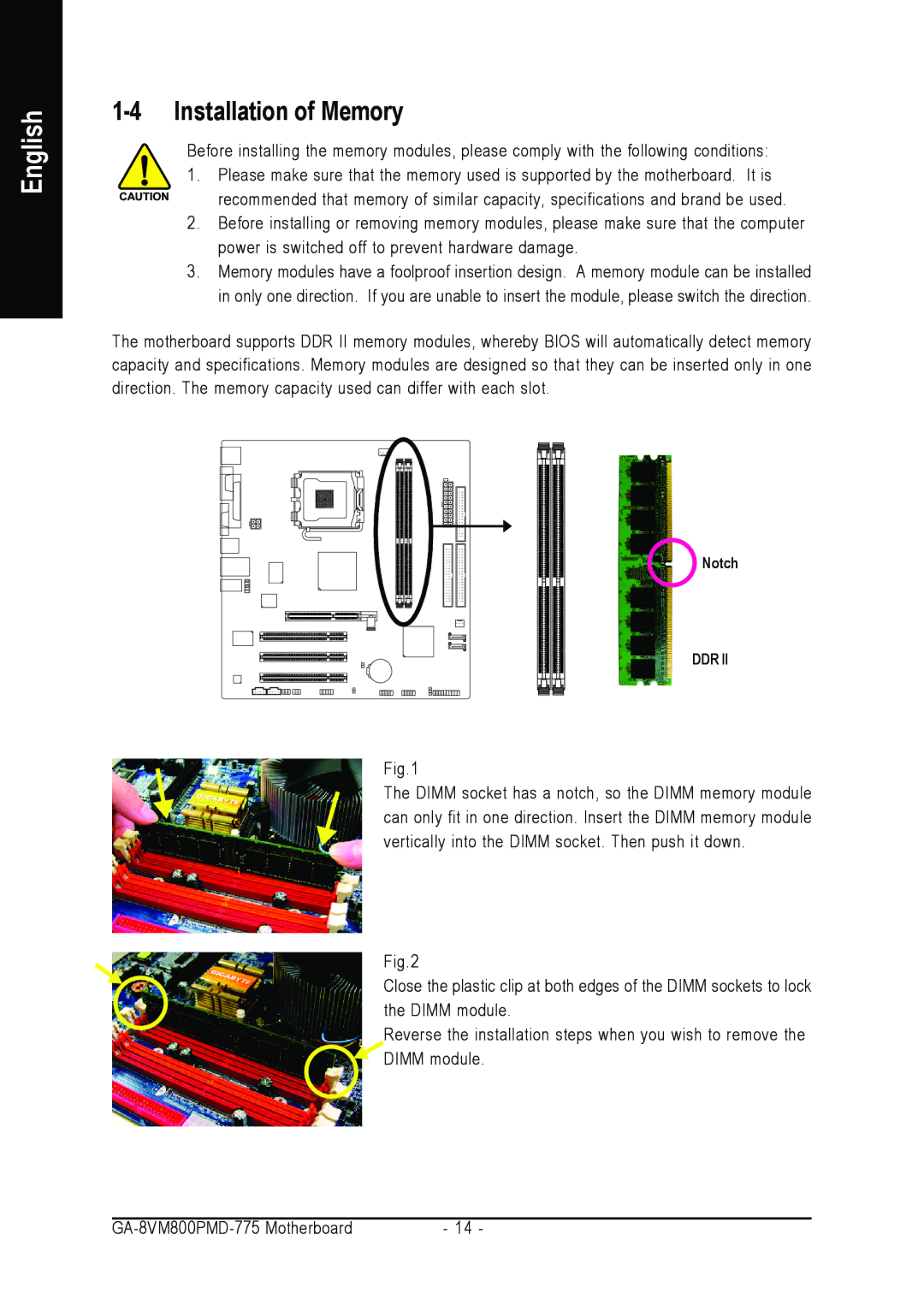 Intel GA-8VM800PMD-775 user manual Installation of Memory 