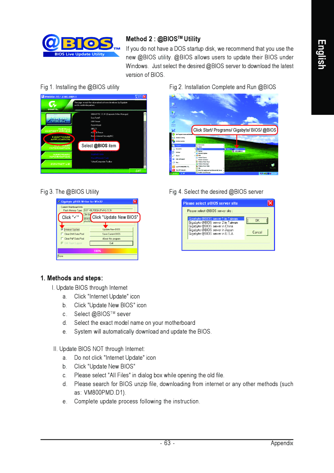 Intel GA-8VM800PMD-775 user manual Method 2 @BIOSTM Utility, Methods and steps 