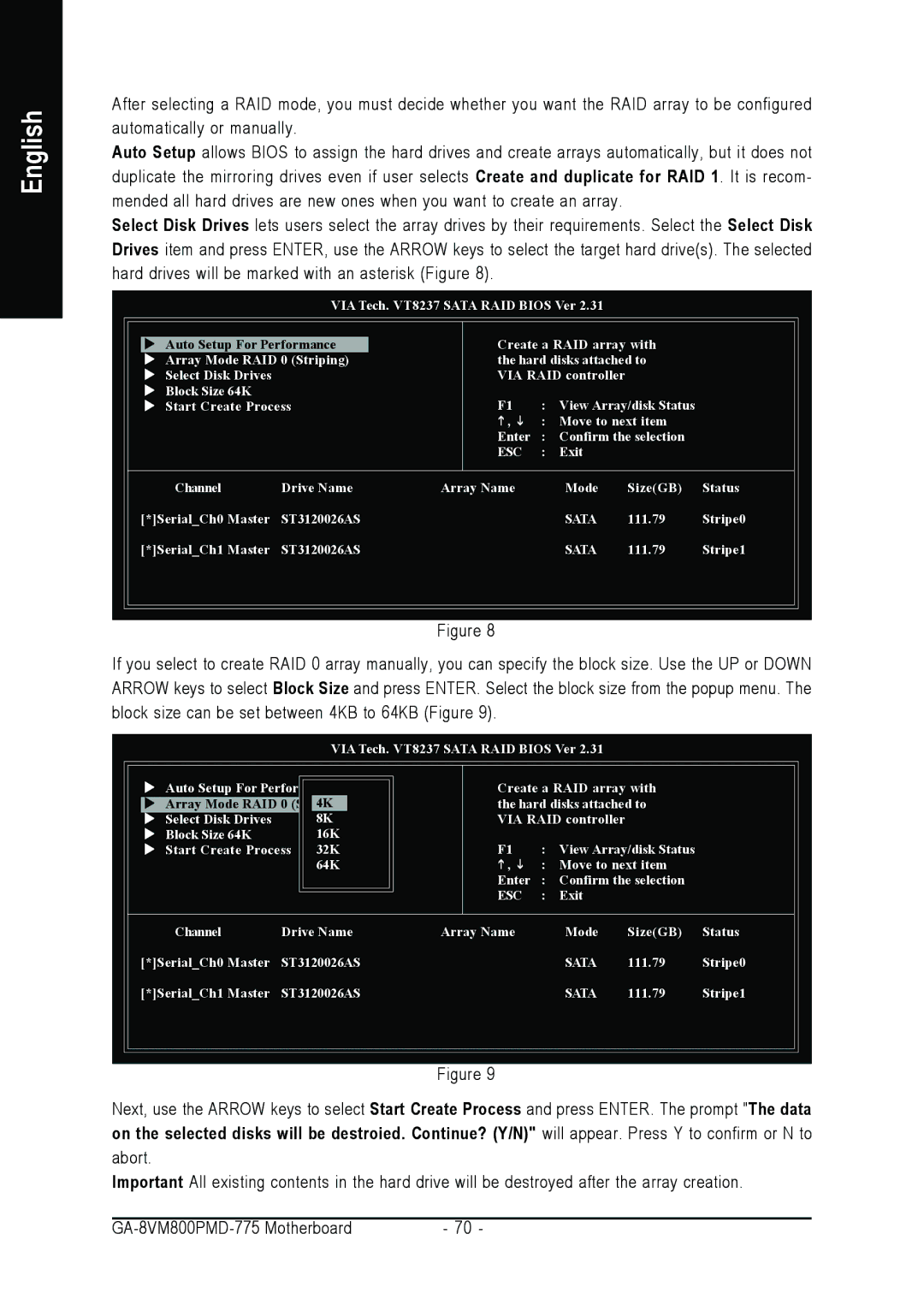 Intel GA-8VM800PMD-775 user manual Stripe0 SerialCh1 Master ST3120026AS 