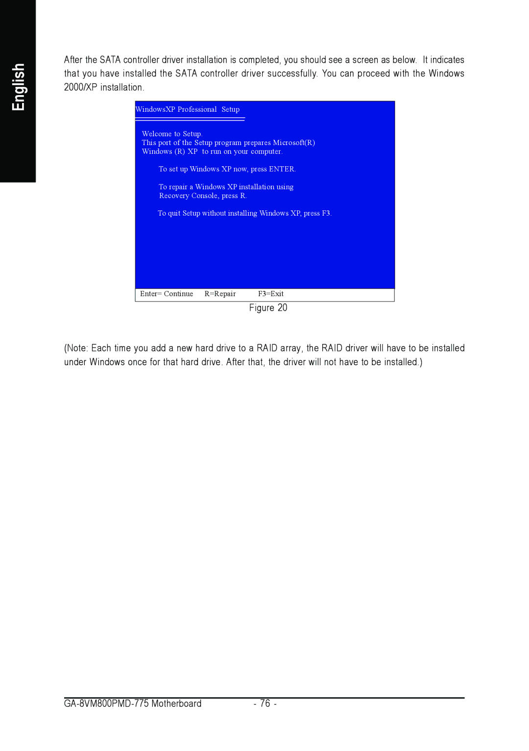 Intel GA-8VM800PMD-775 user manual Enter= Continue R=Repair F3=Exit 