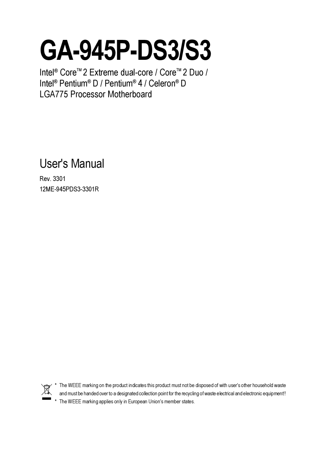 Intel GA-945P-DS3/S3 user manual 