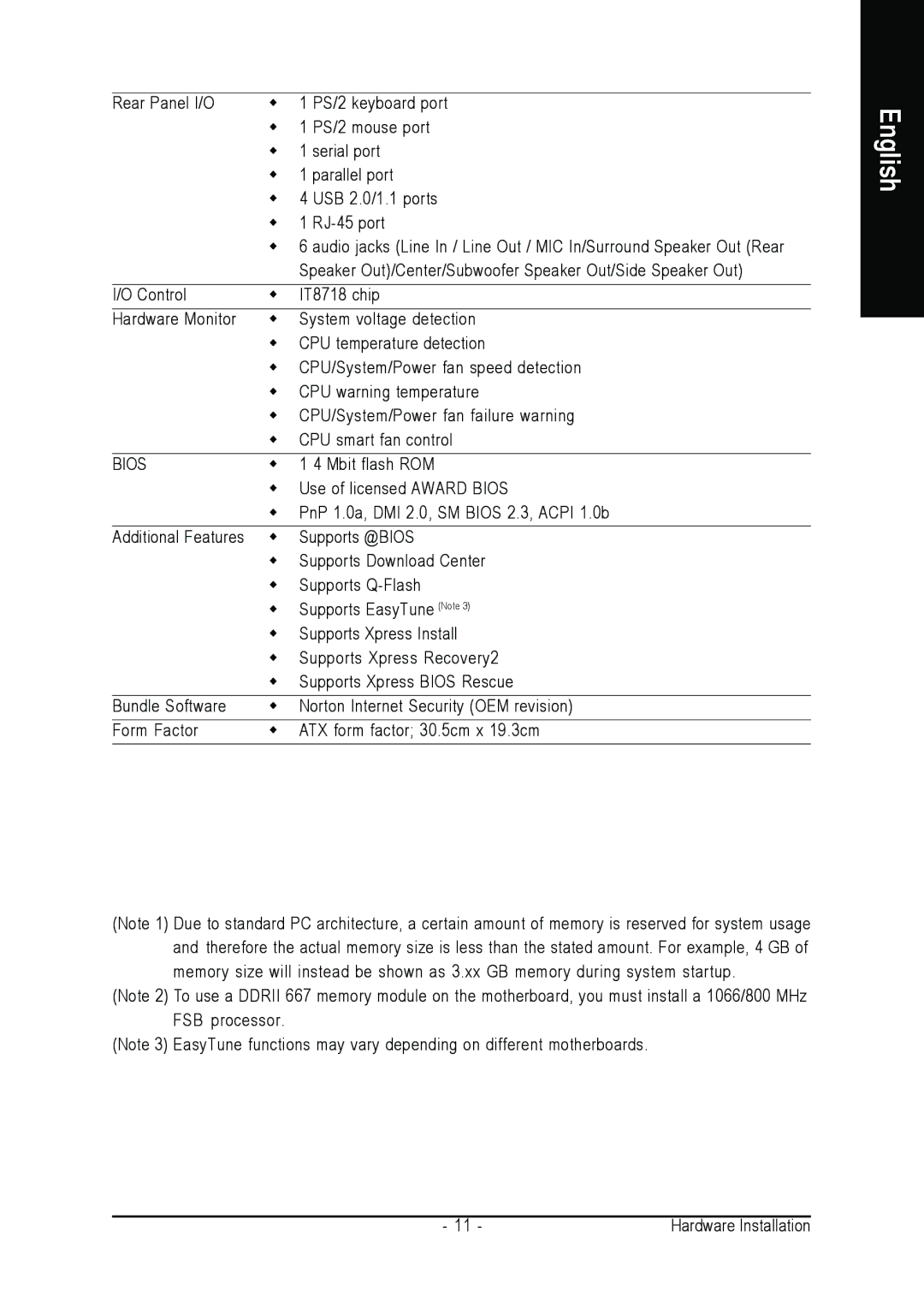 Intel GA-945P-DS3/S3 user manual Mbit flash ROM 