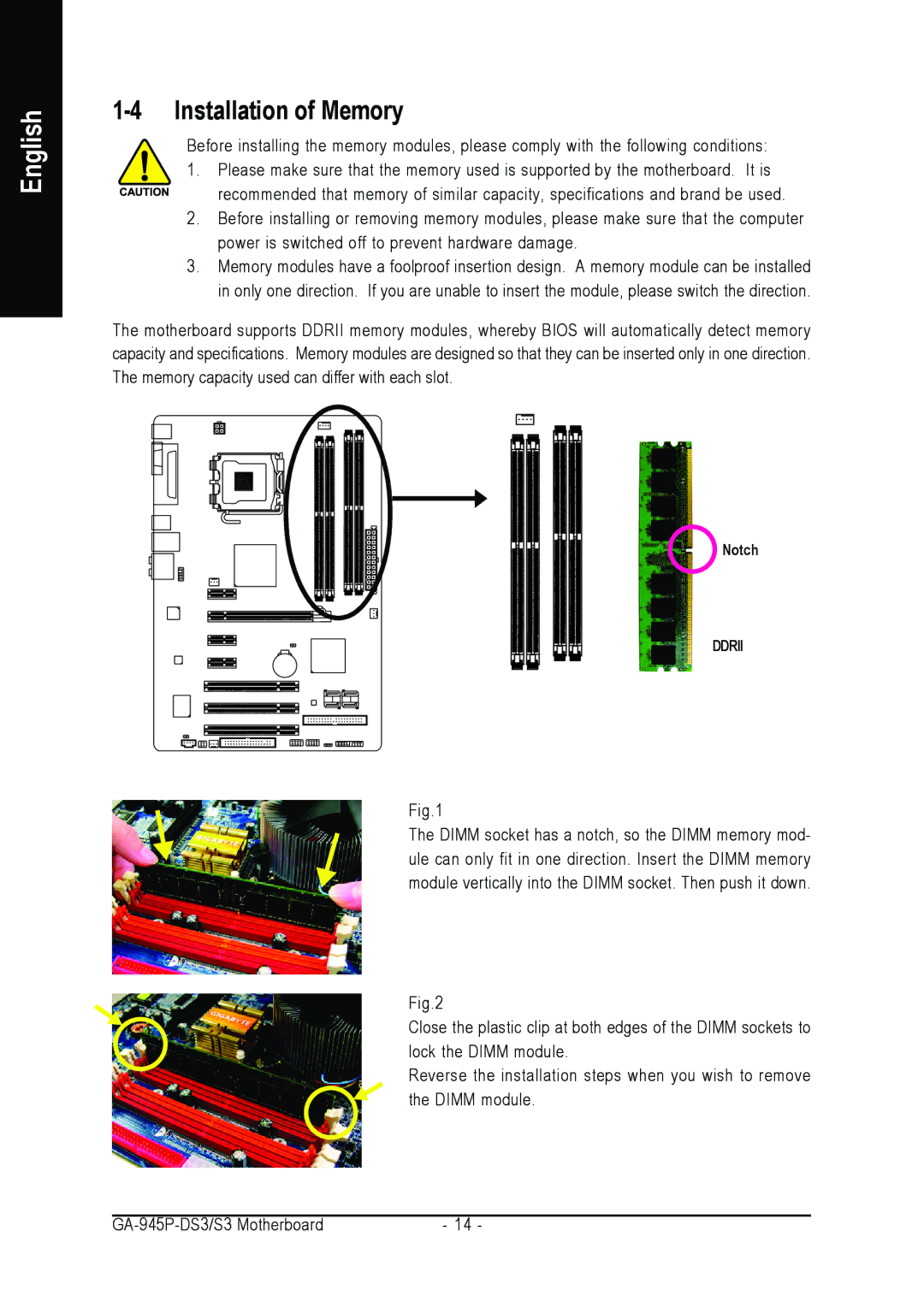 Intel GA-945P-DS3/S3 user manual Installation of Memory 