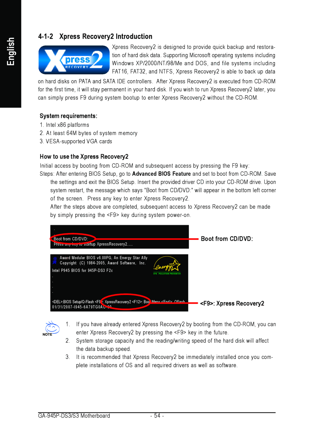 Intel GA-945P-DS3/S3 user manual Xpress Recovery2 Introduction, System requirements, How to use the Xpress Recovery2 