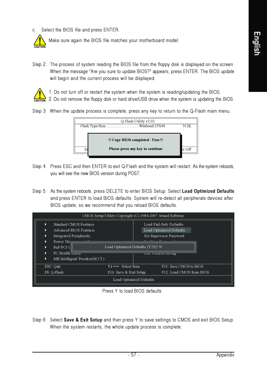 Intel GA-945P-DS3/S3 user manual Copy Bios completed Pass Please press any key to continue 