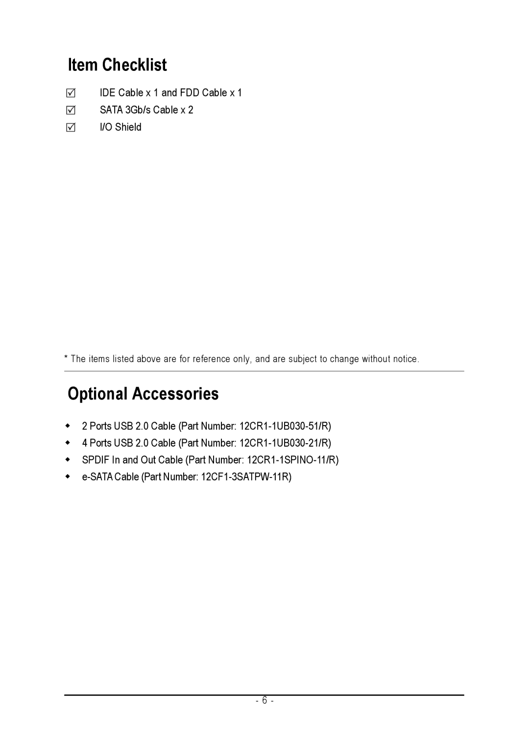 Intel GA-945P-DS3/S3 user manual Item Checklist 