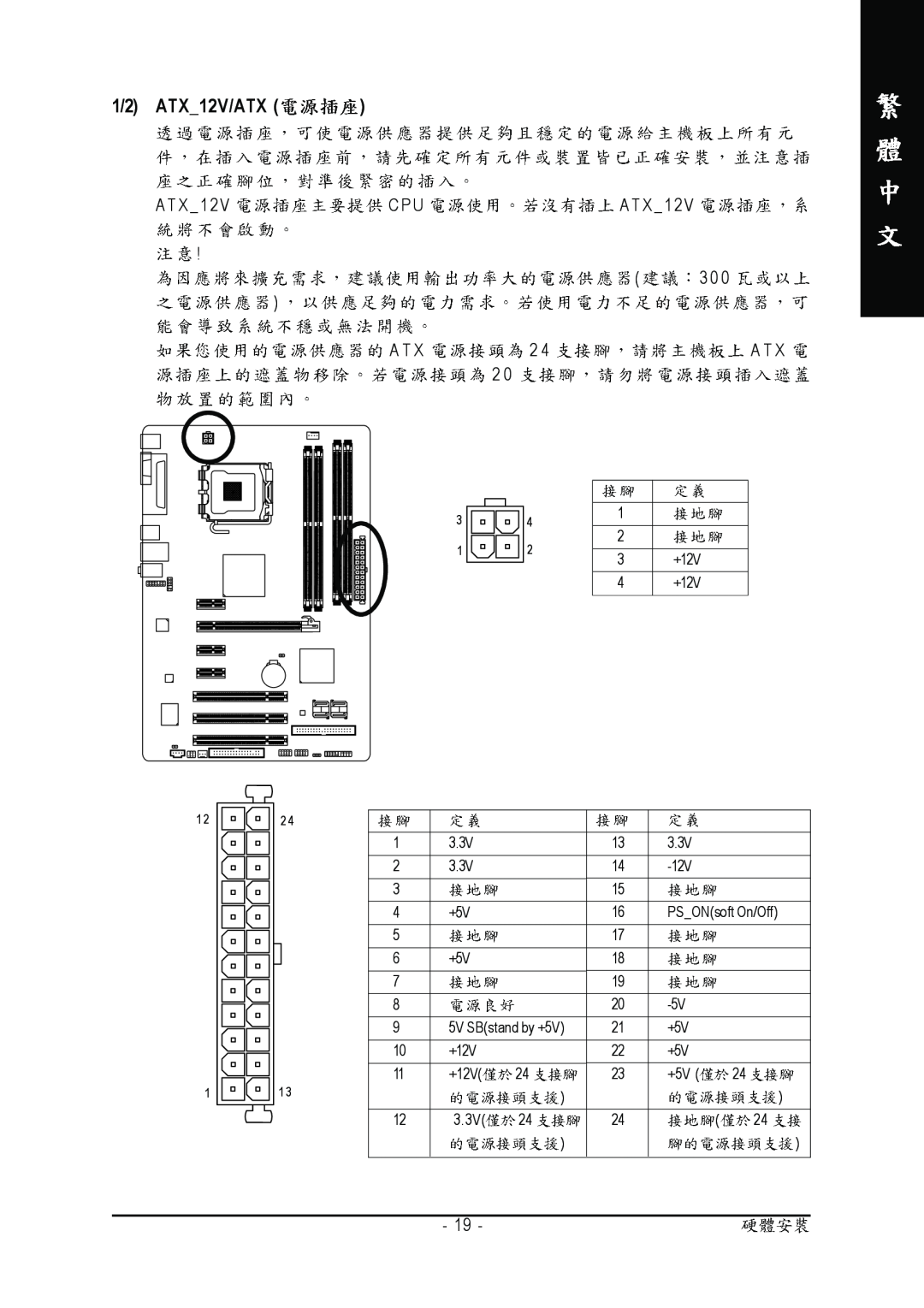 Intel GA-945P-S3 manual 1/2 ATX12V/ATX, A T X 1 2 V C P U A T X 1 2, A T X 2 4 A T X 2 