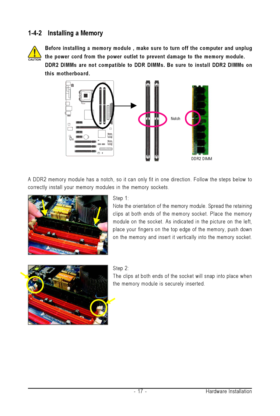 Intel GA-945PL-S3G user manual Installing a Memory 