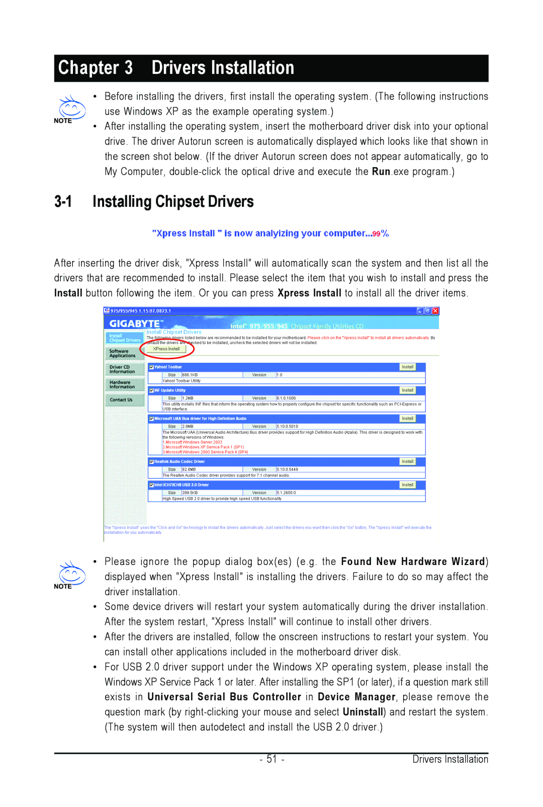 Intel GA-945PL-S3G user manual Drivers Installation, Installing Chipset Drivers 