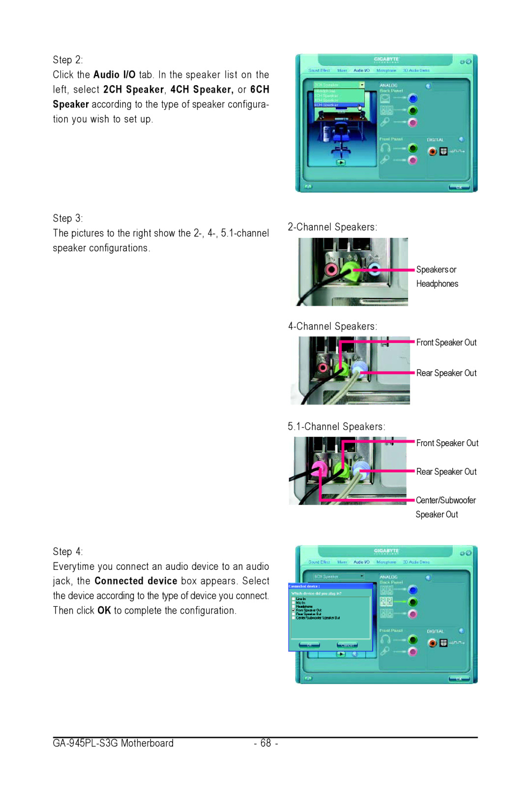 Intel GA-945PL-S3G user manual Speakers or Headphones 