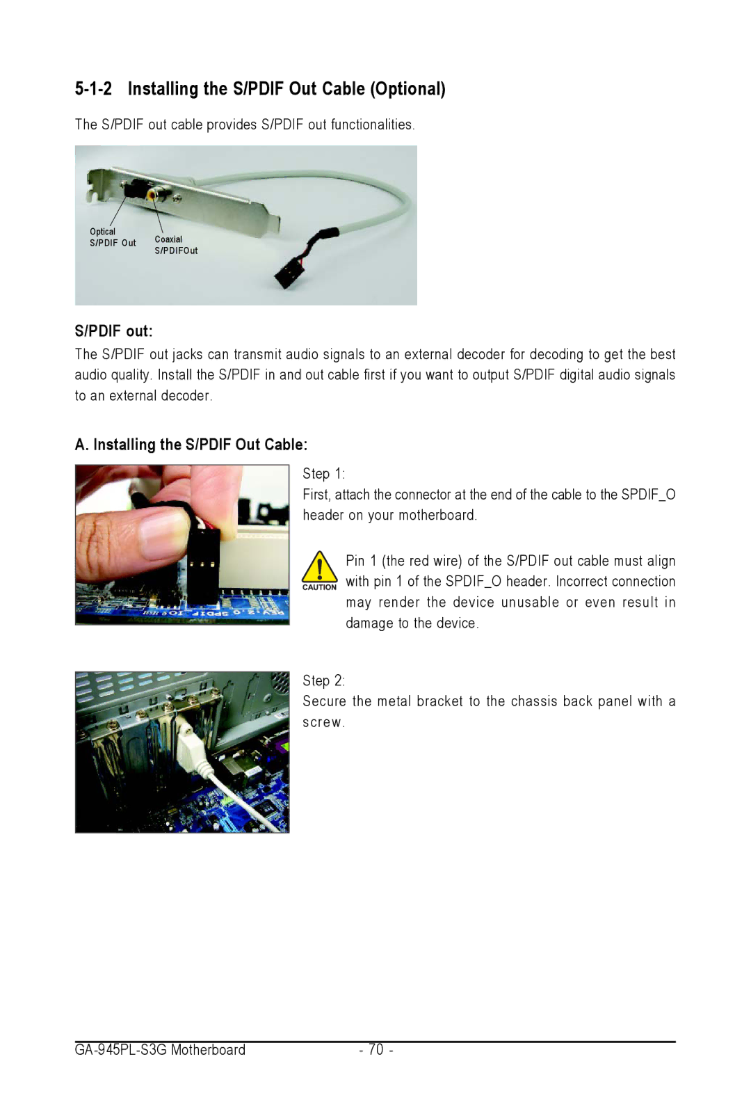 Intel GA-945PL-S3G user manual Installing the S/PDIF Out Cable Optional, Pdif out 