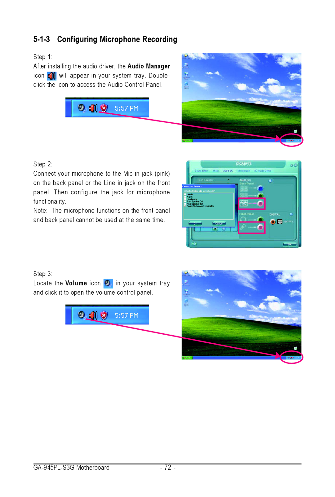 Intel GA-945PL-S3G user manual Configuring Microphone Recording 