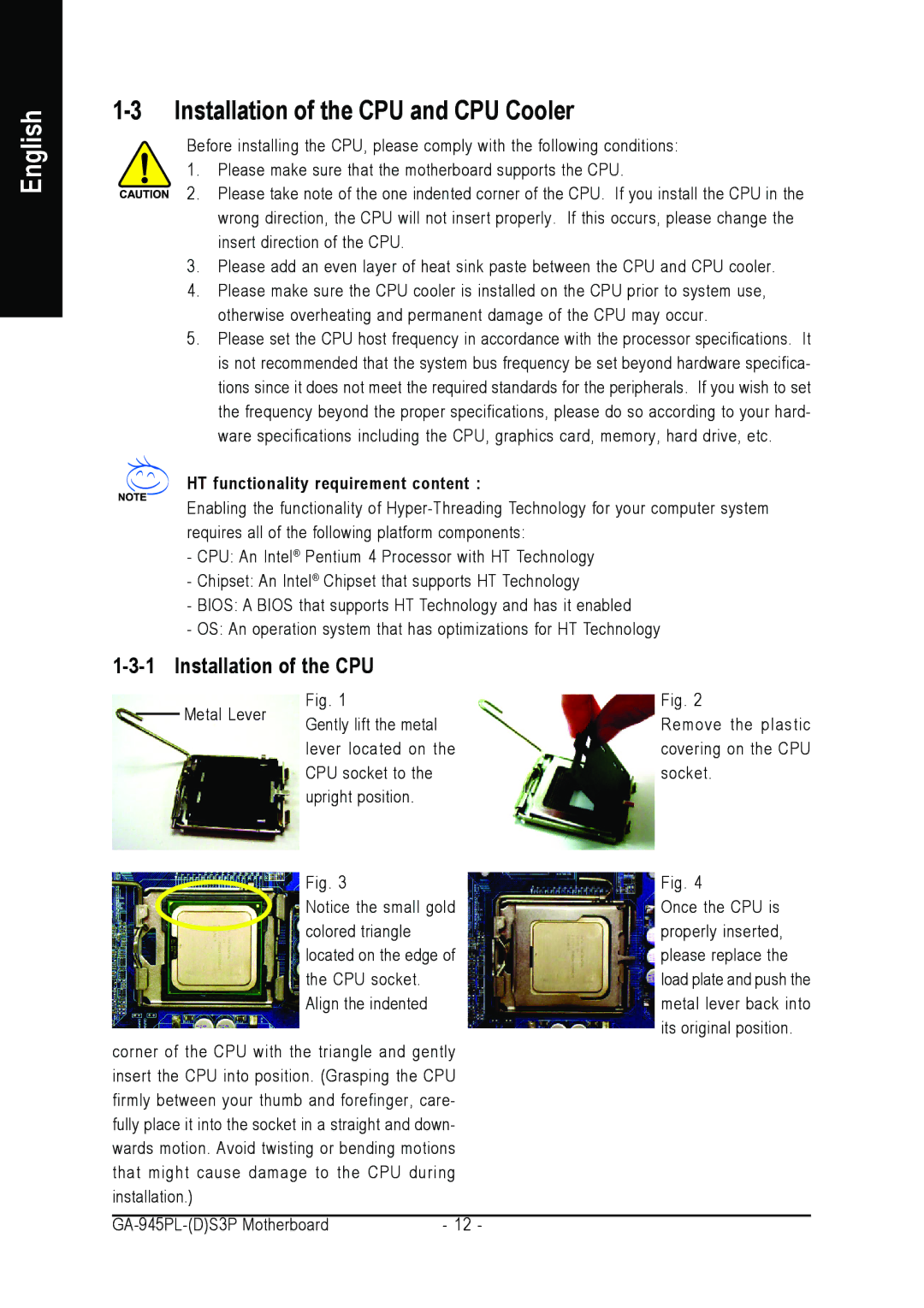 Intel GA-945PL-S3P, GA-945PL-DS3P user manual Installation of the CPU and CPU Cooler 