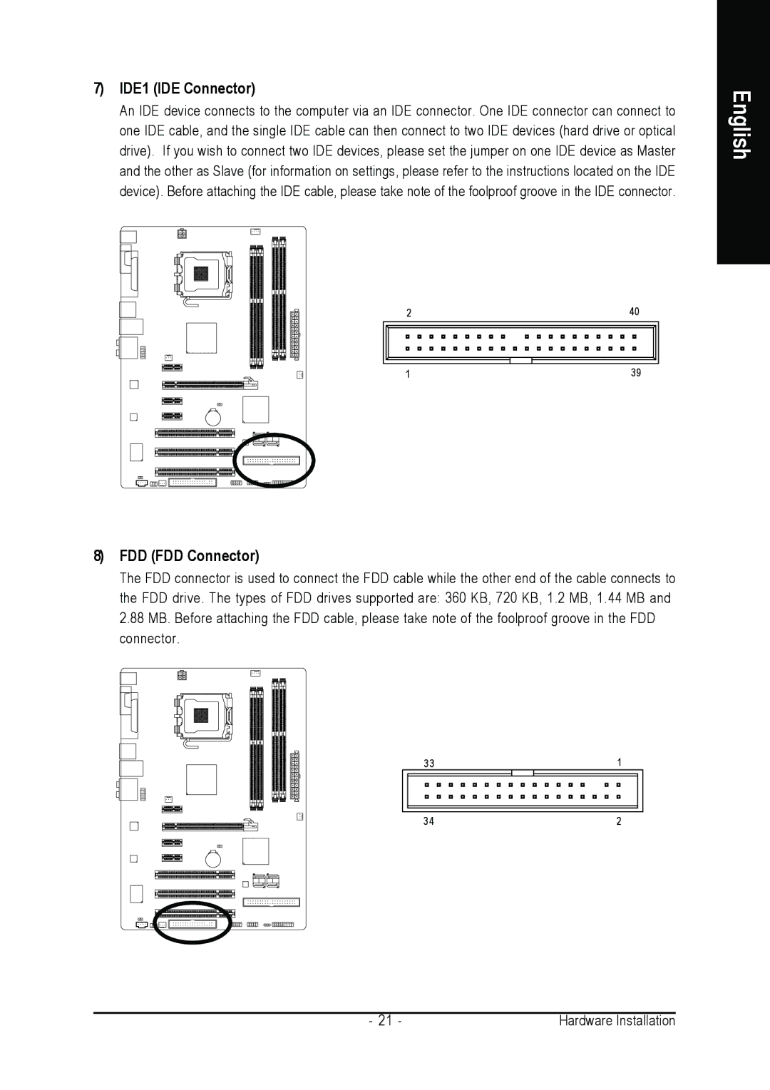 Intel GA-945PL-DS3P, GA-945PL-S3P user manual IDE1 IDE Connector, FDD FDD Connector 