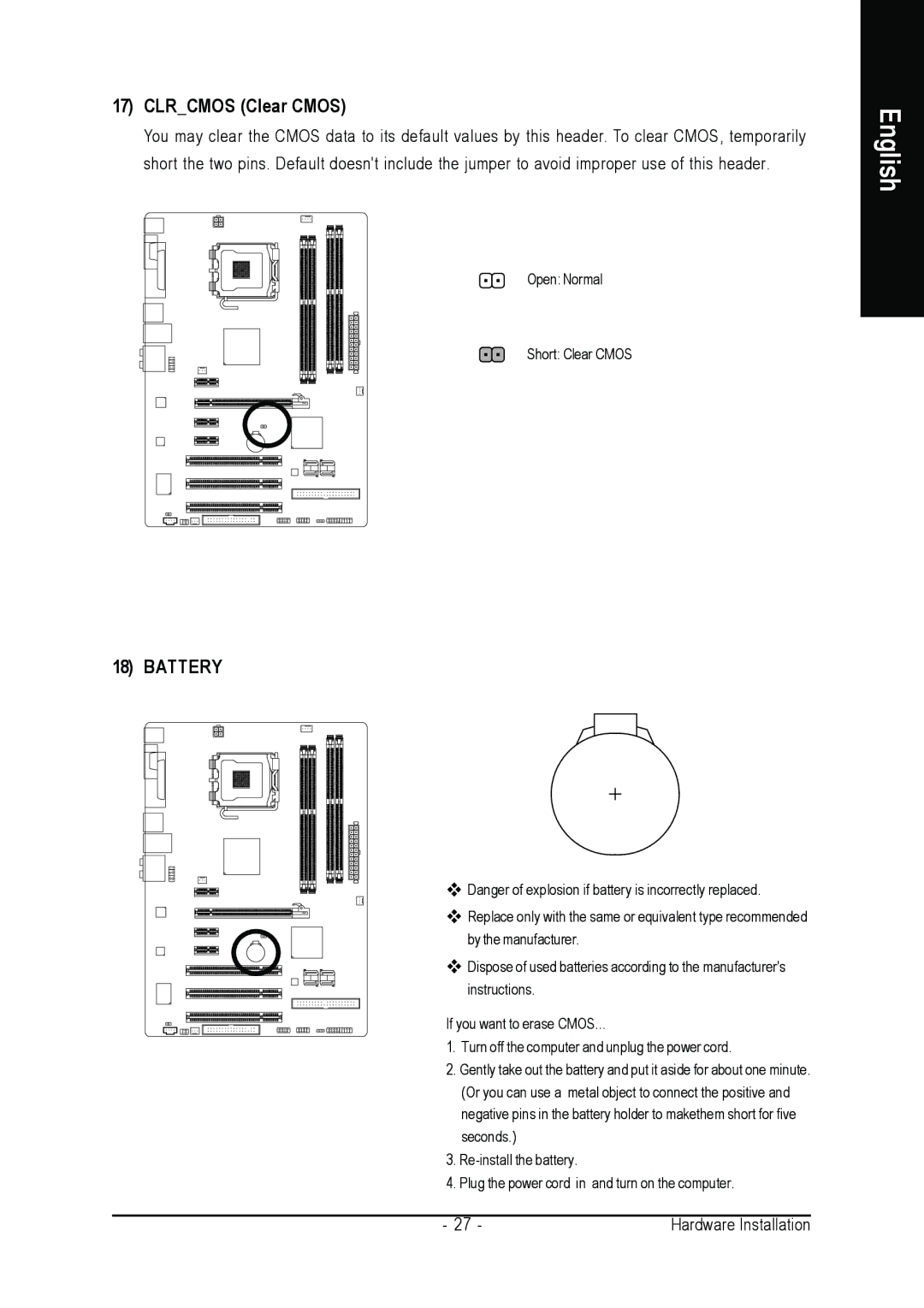 Intel GA-945PL-DS3P, GA-945PL-S3P user manual Clrcmos Clear Cmos 