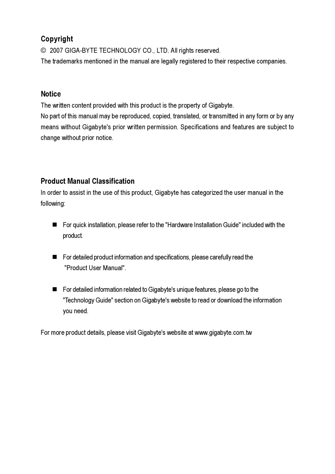 Intel GA-945PL-DS3P, GA-945PL-S3P user manual Copyright, Product Manual Classification 