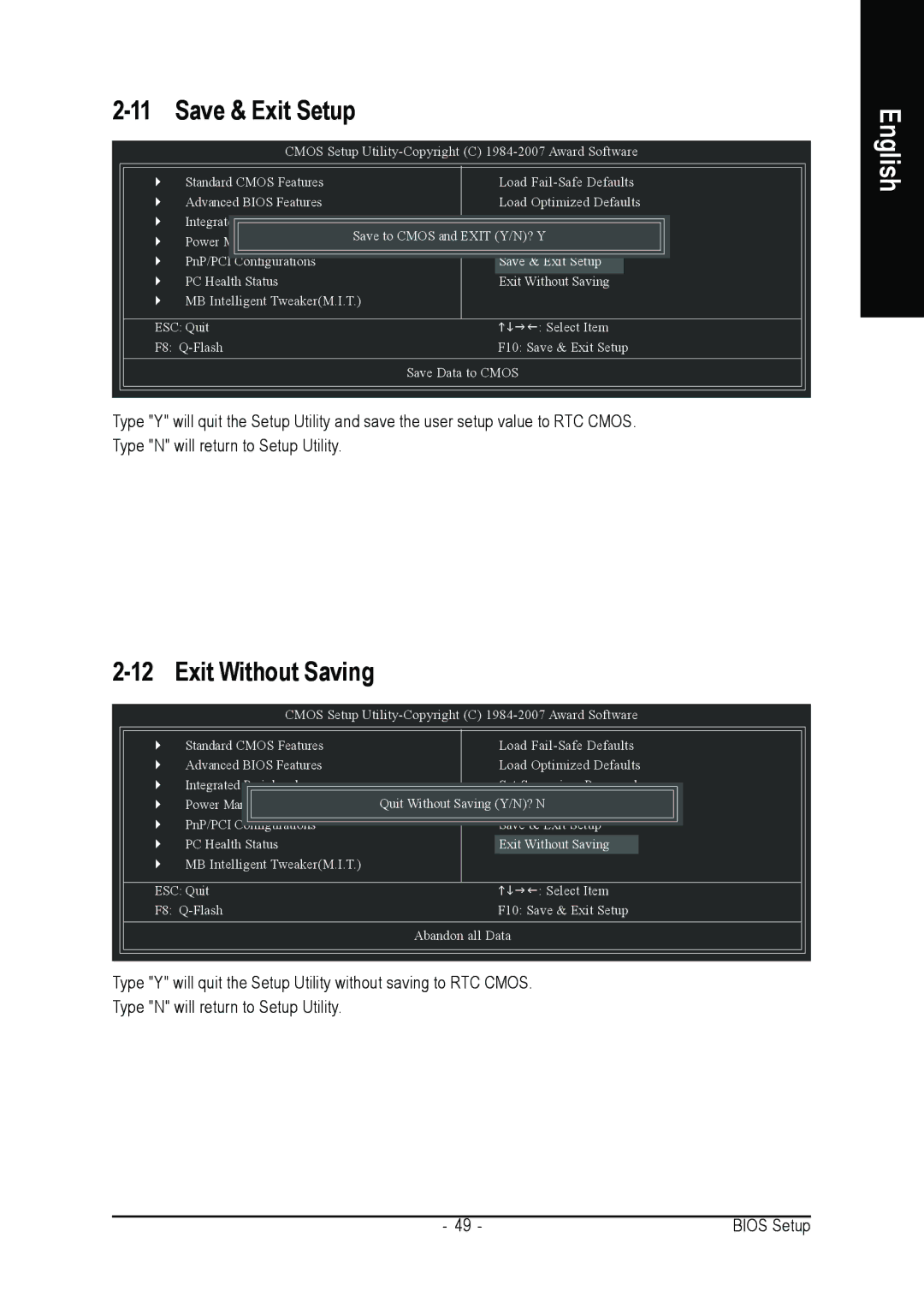 Intel GA-945PL-DS3P, GA-945PL-S3P user manual Save & Exit Setup, Exit Without Saving 