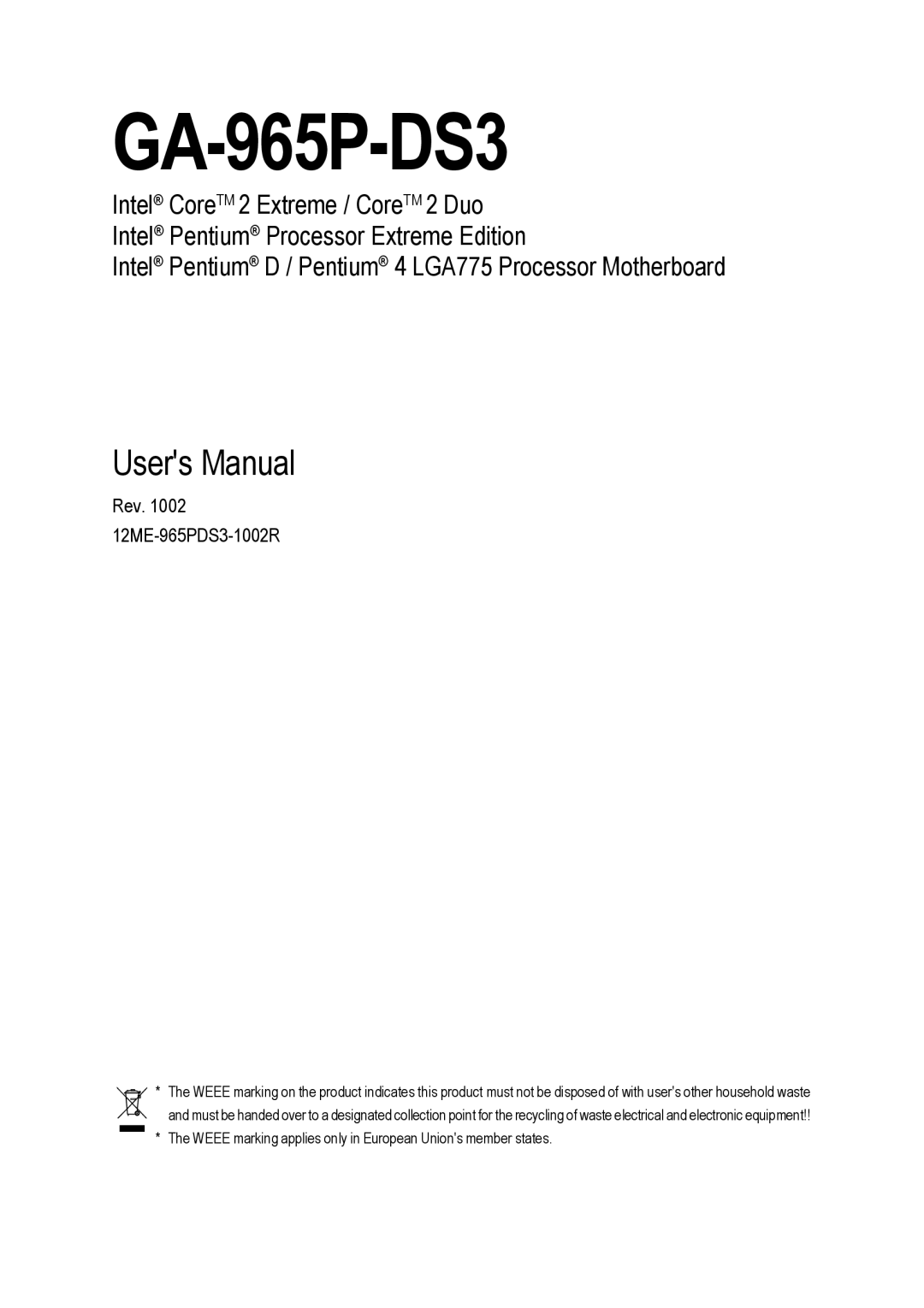 Intel GA-965P-DS3 user manual 