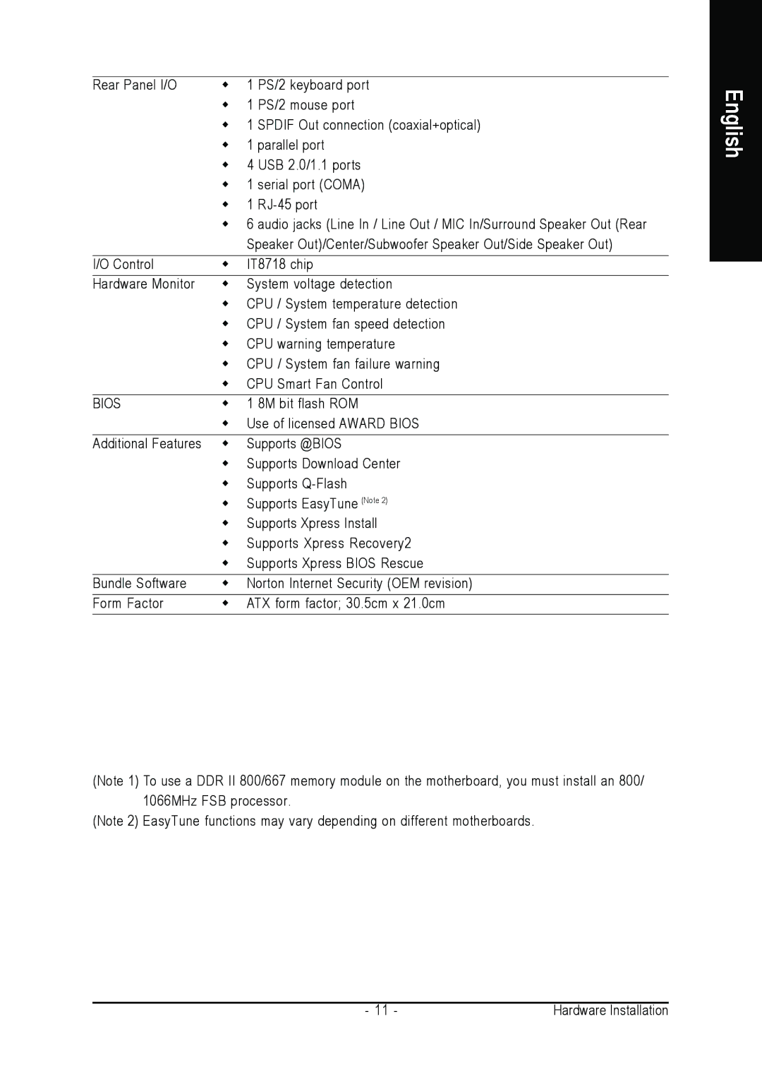 Intel GA-965P-DS3 user manual 8M bit flash ROM 