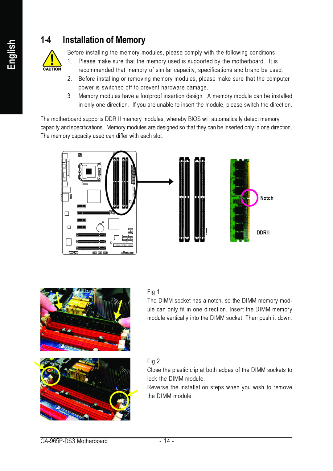 Intel GA-965P-DS3 user manual Installation of Memory 