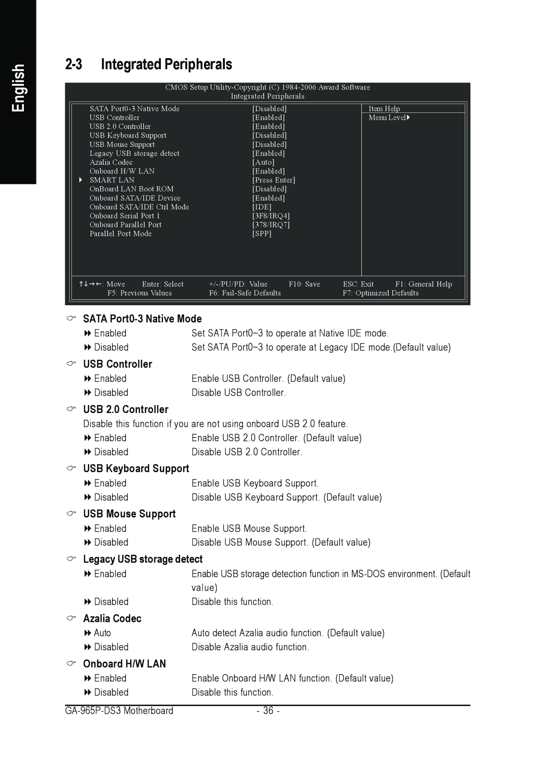 Intel GA-965P-DS3 user manual Integrated Peripherals, Smart LAN 