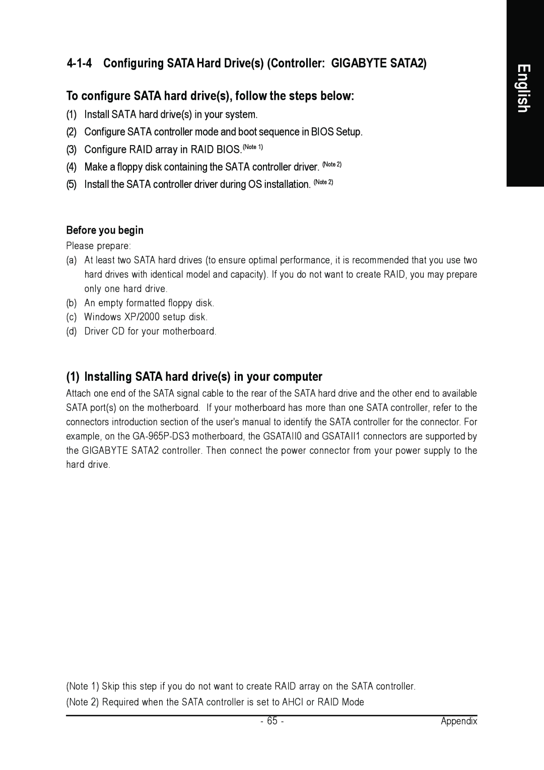 Intel GA-965P-DS3 user manual Installing Sata hard drives in your computer, Before you begin 